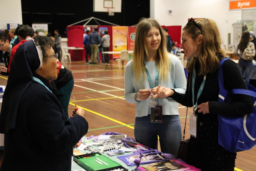 A representative from the Sisters of Nazareth, pictured with Lucy Crees and Anna Watt, were one of more than 20 groups and agencies that hosted stalls at the Veritas Youth Festival.